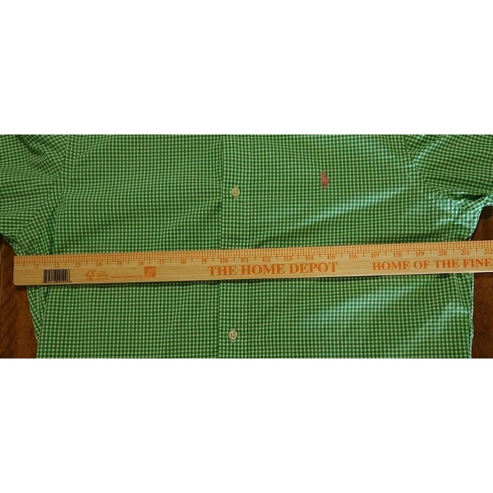 Polo Ralph Lauren Men Large L Slim Fit Gingham Button Down Shirt Green Cotton - Picture 5 of 9